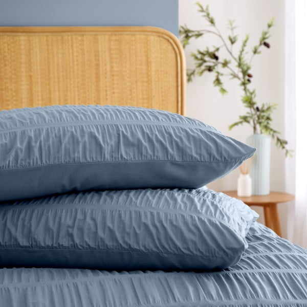 Kék kétszemélyes krepp ágyneműhuzat 200x200 cm Seersucker – Catherine Lansfield-image-3