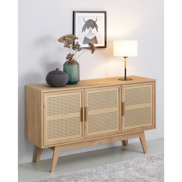 Natúr színű alacsony komód tölgyfa dekorral 128x75 cm Bridget – Støraa-image-1