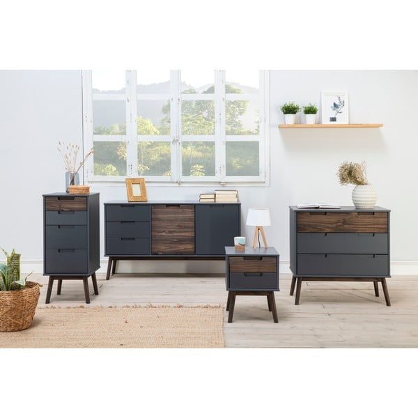 Antracitszürke-sötétbarna borovi fenyő alacsony komód 140x80 cm Nussa – Marckeric-image-1