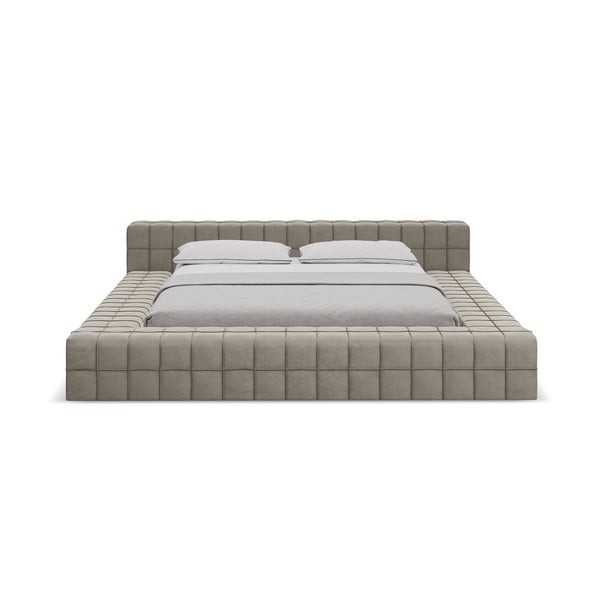 Szürkésbarna  kárpitozott franciaágy ágyráccsal 140x200 cm Akela – Makamii-image-2