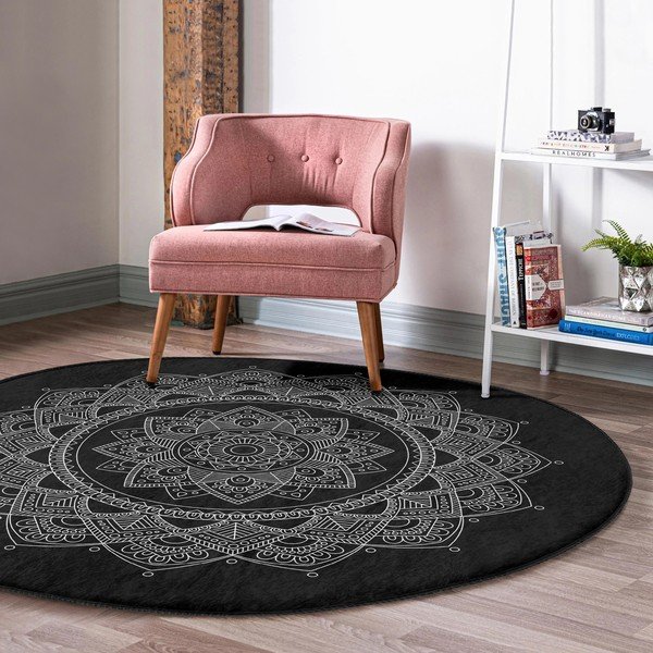 Fekete mosható-robotporszívóval tisztítható kerek szőnyeg ø 100 cm Comfort – Mila Home-image-3