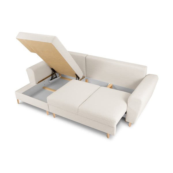 Bézs buklé kinyitható tárolóhelyes sarokkanapé (bal oldali-heverő résszel) Kyoto – Cosmopolitan Design-image-3
