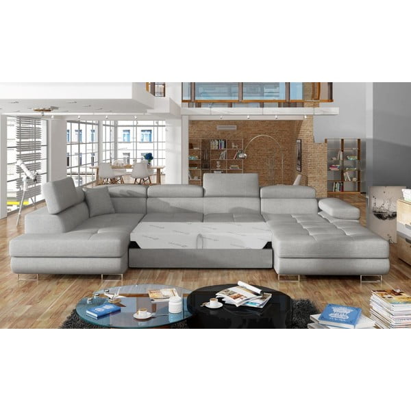 Világosszürke kinyitható-tárolóhelyes sarokkanapé (bal oldali-U alakú) Rodrigo – ELTAP-image-2