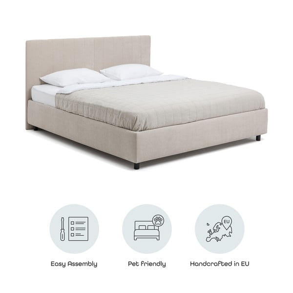 Bézs kárpitozott ágyneműtartós franciaágy ágyráccsal 180x200 cm Myra Slim Line – Bonami Selection-image-4