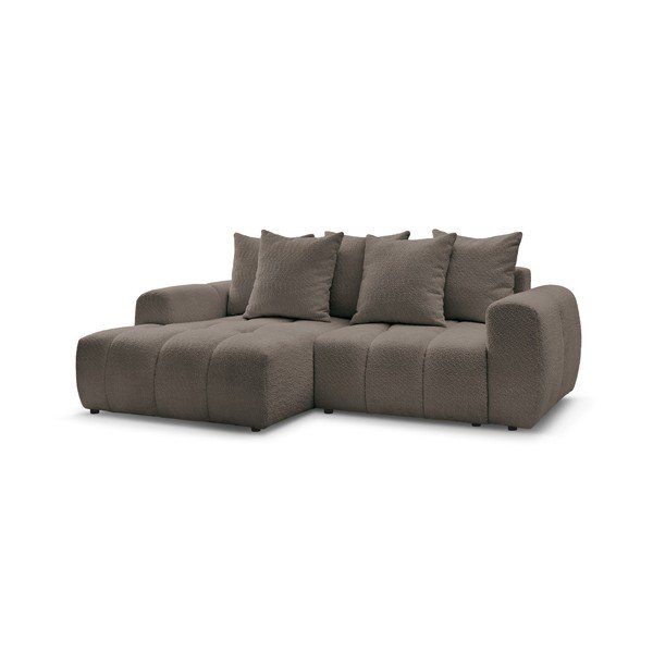 Barna buklé kinyitható-tárolóhelyes sarokkanapé (bal oldali-heverő résszel) Roxelane – Bobochic Paris