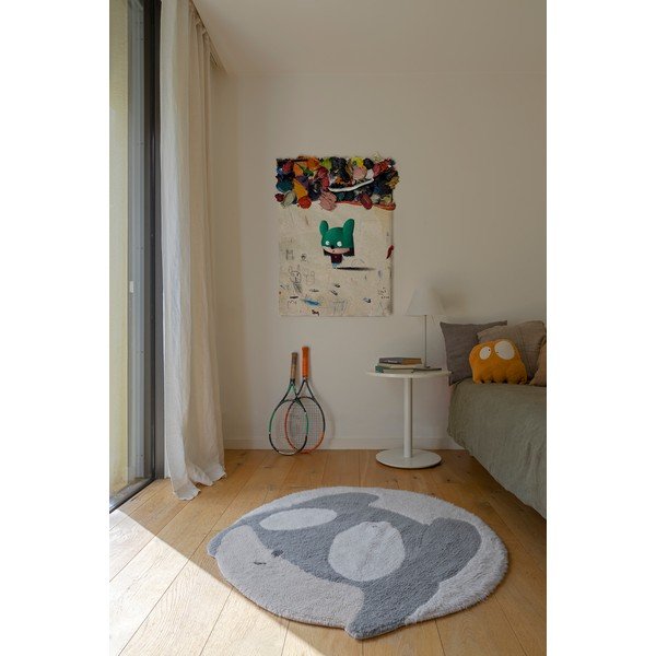 Szürke-krémszínű mosható kézi szövésű gyapjú gyerek szőnyeg ø100 cm Astromouse – Lorena Canals-image-4