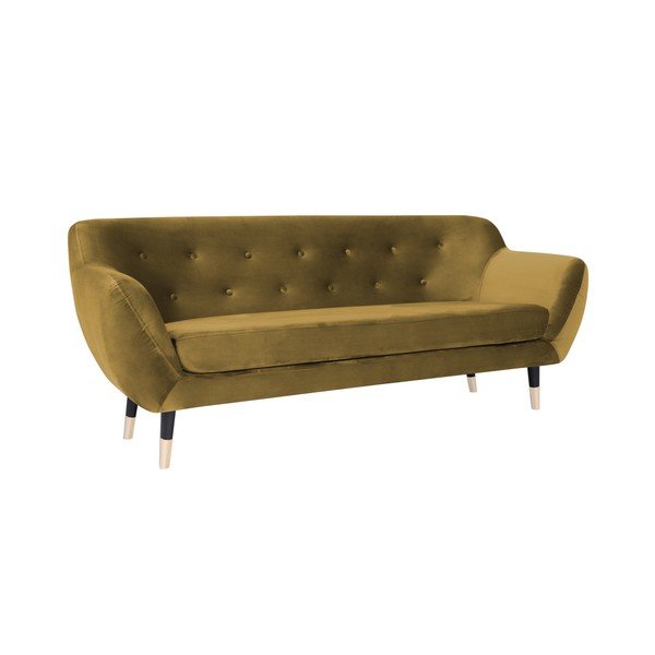 Amelie mustársárga kanapé fekete lábakkal, 188 cm - Mazzini Sofas-image-2
