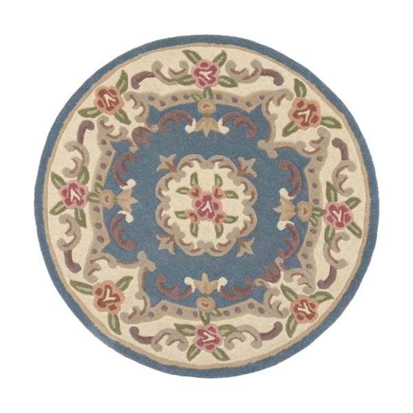 Aubusson kék gyapjú szőnyeg, ⌀ 120 cm - Flair Rugs