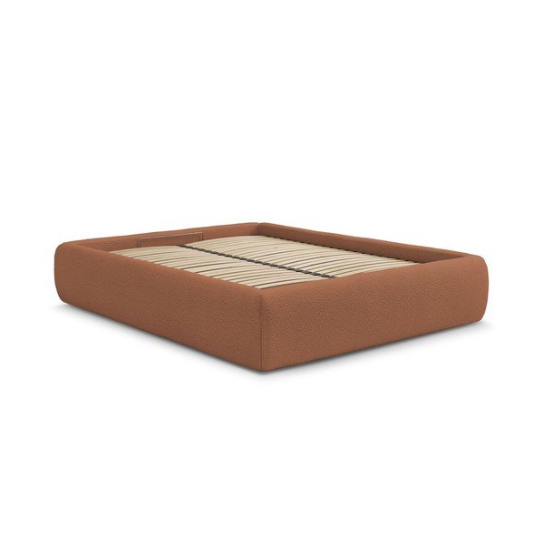 Narancssárga kárpitozott ágyneműtartós franciaágy ágyráccsal, ágytámla nélkül 160x200 cm Inera – Bobochic Paris