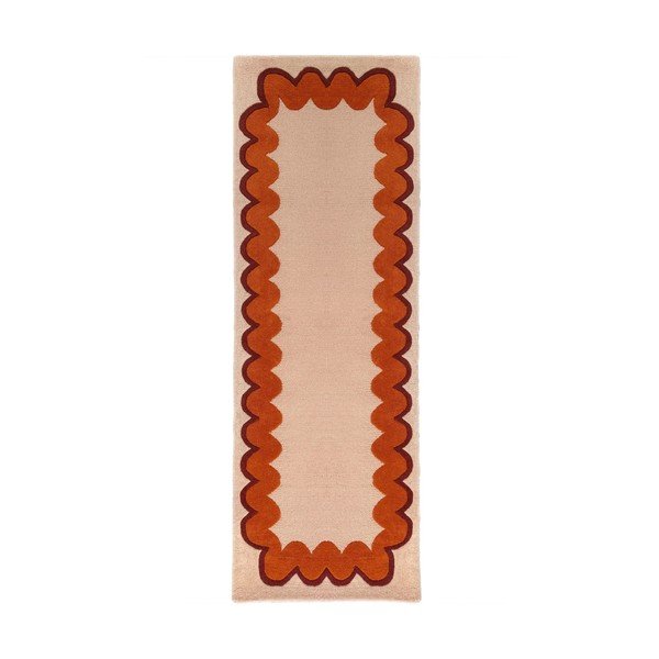 Narancssárga-natúr színű kézi szövésű gyapjú futószőnyeg 80x230 cm Wiggle Wool – Flair Rugs