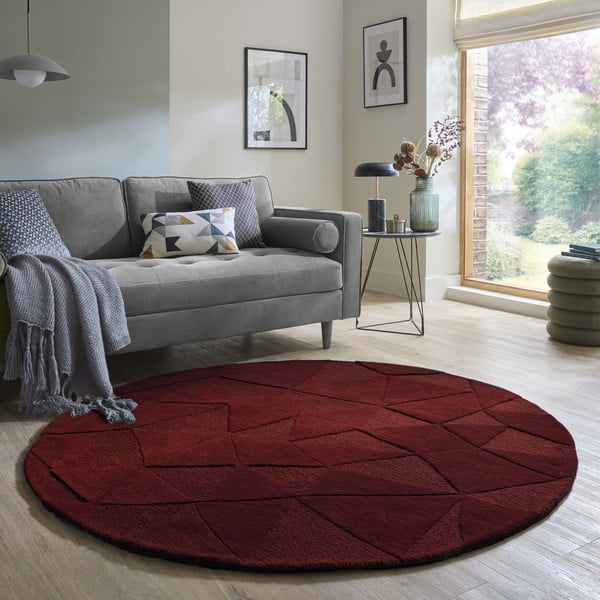 Borvörös kézi szövésű gyapjú kerek szőnyeg ø 160 cm Shard Red – Flair Rugs-image-1