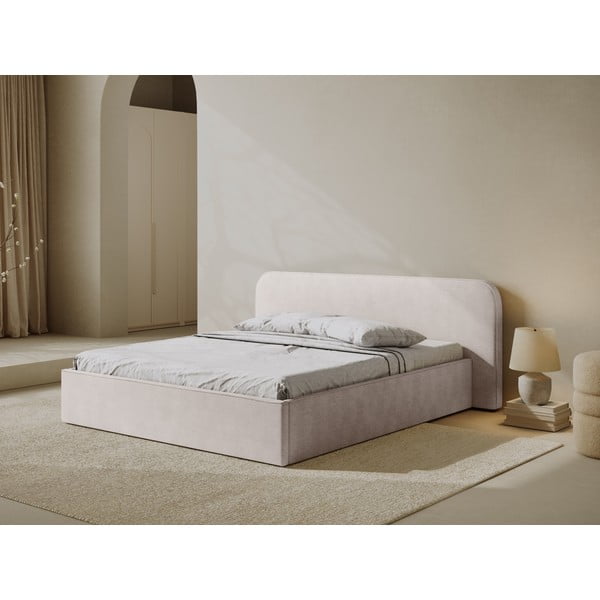 Fehér kárpitozott ágyneműtartós franciaágy ágyráccsal 200x200 cm Elizabeth – Micadoni -image-1