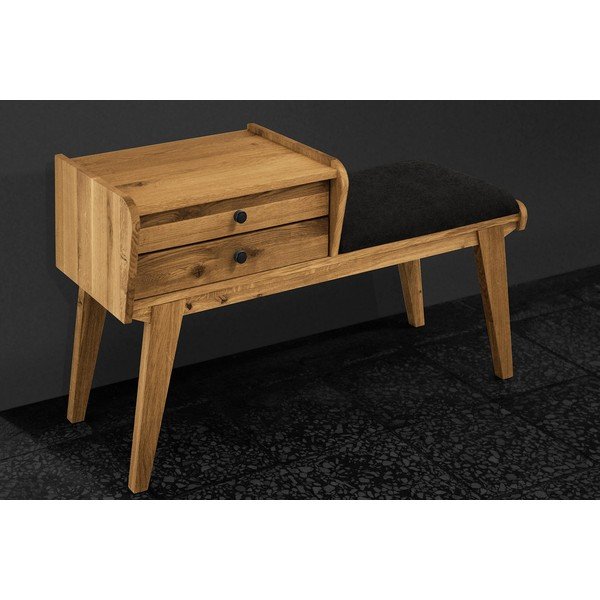 Fiókos tölgyfa pad, szürke ülőrésszel Retro - The Beds-image-3