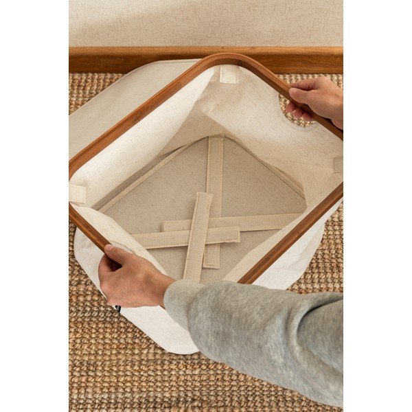 Krémszínű fedeles textil tárolódoboz 40,5x33x30 cm Bamboo/Linen – Bigso-image-2