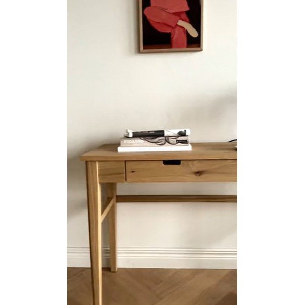 Natúr színű konzolasztal tölgyfa dekoros asztallappal 40x110 cm Garrison – Rowico-image-1