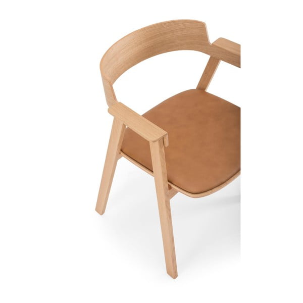 Barna-natúr színű bőr karfás étkezőszék Flip – Gazzda-image-2