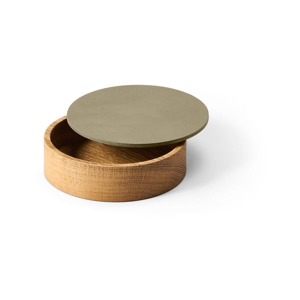 Zöld-natúr színű fedeles-dekoratív fa-öko bőr tárolódoboz ø 11x3,5 cm Circle Nupo – LIND DNA-image-1