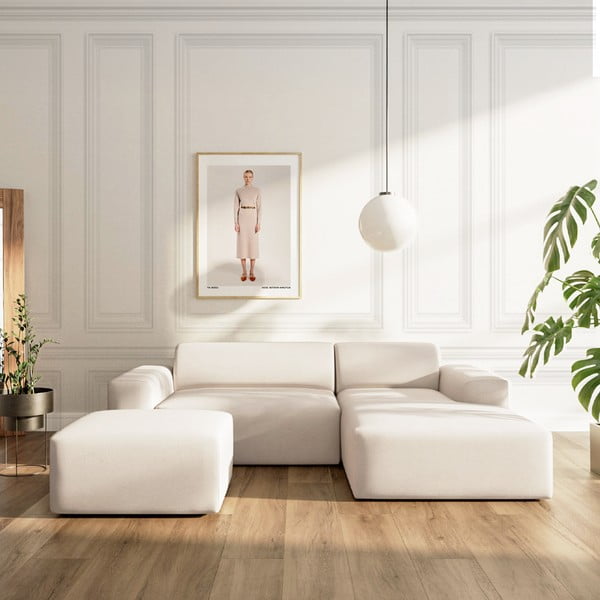 Bézs bársony kinyitható tárolóhelyes sarokkanapé (jobb oldali-heverő résszel) Villet – Rodier-image-1