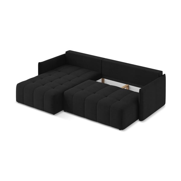 Fekete kinyitható-tárolóhelyes sarokkanapé (bal oldali-heverő résszel) Moku – Makamii-image-3