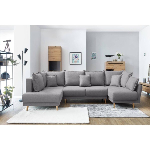 Mia XXL világosszürke kinyitható U alakú kanapé, jobb oldali - Bobochic Paris-image-1