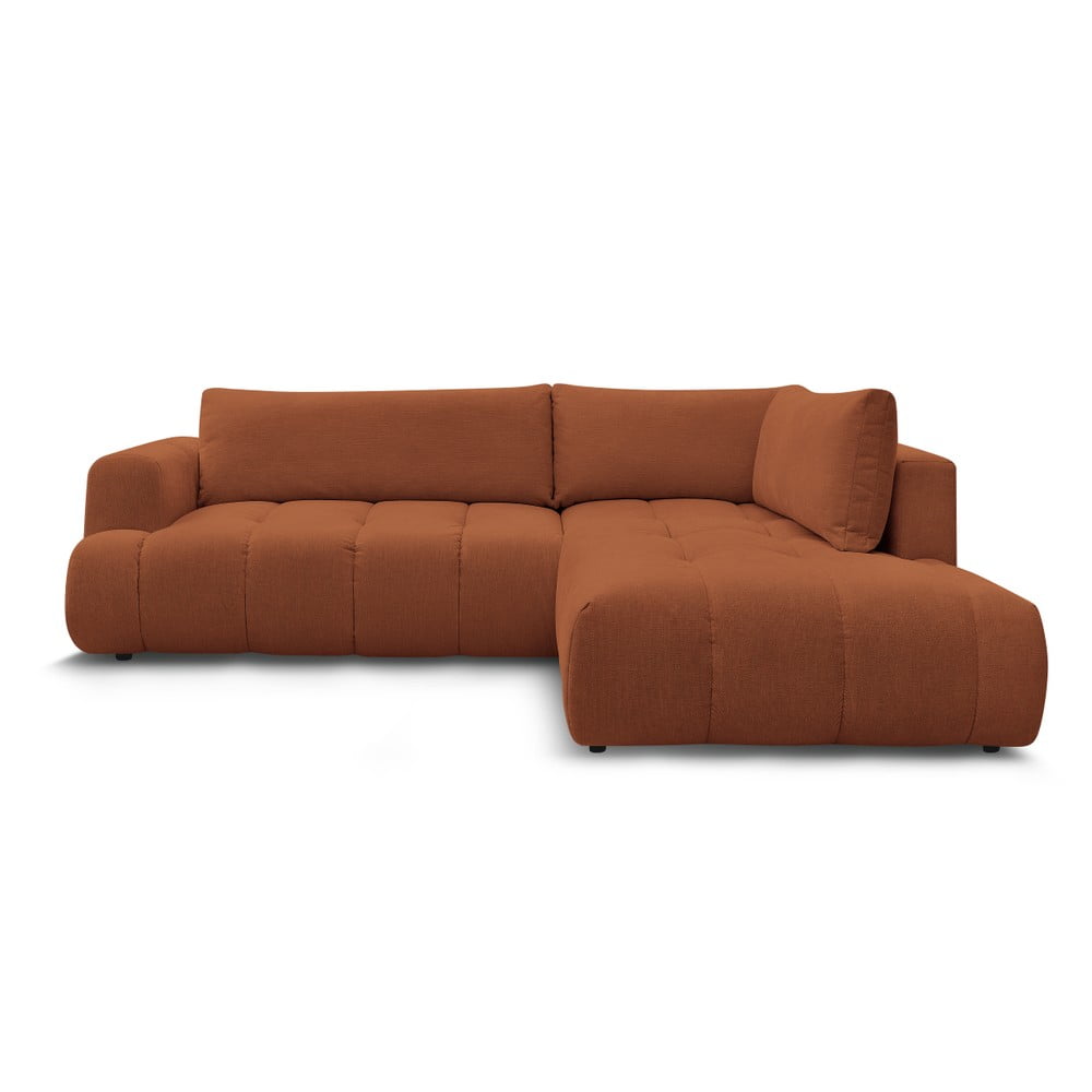 Téglavörös kinyitható-tárolóhelyes sarokkanapé (jobb oldali-L alakú) Fuji – Bobochic Paris