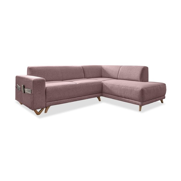 Rózsaszín kinyitható-tárolóhelyes sarokkanapé (jobb oldali-L alakú) Classy Sophie – Miuform