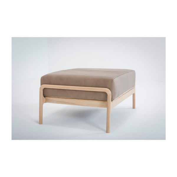 Fawn világosbarna bivalybőr zsámoly tömör tölgyfa szerkezettel - Gazzda-image-1