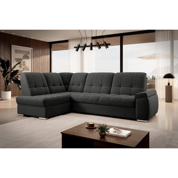 Sötétszürke kinyitható-tárolóhelyes sarokkanapé (bal oldali-L alakú) Sado – ELTAP-image-4