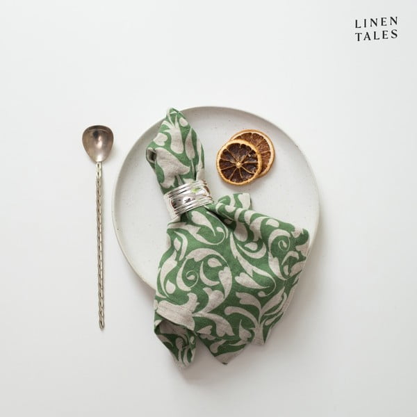 Len szalvéta 40x40 cm Evergreen Damask – Linen Tales-image-1