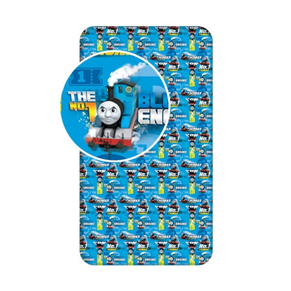 Kék gumis pamut gyerek lepedő 90x200 cm Thomas the Tank Engine – Jerry Fabrics