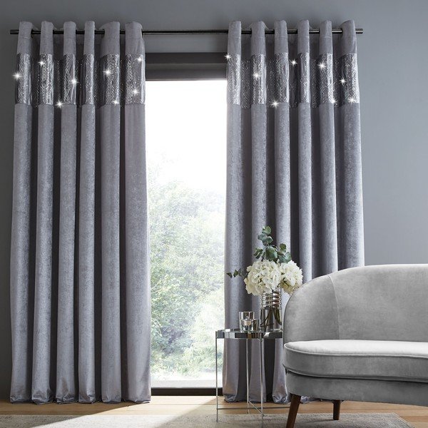 Szürke bársony függöny szett 2 db-os 168x137 cm Crushed Velvet Glamour Sequin – Catherine Lansfield-image-1