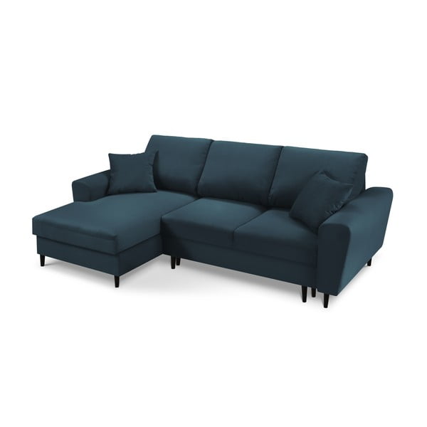 Sötétkék kordbársony kinyitható tárolóhelyes sarokkanapé (bal oldali-heverő résszel) Kyoto – Cosmopolitan Design-image-1