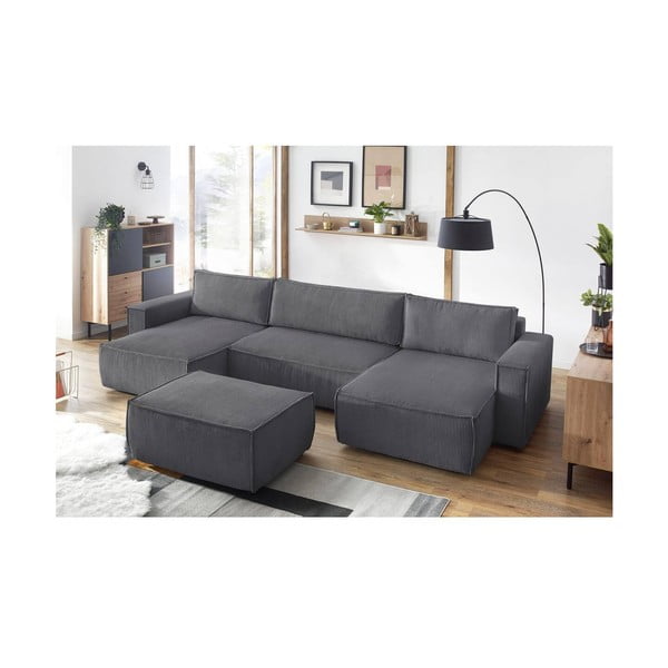 Sötétszürke kordbársony puff Nihad – Bobochic Paris-image-1