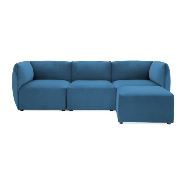 Velvet Cube kék háromszemélyes, elemes kanapé lábtartóval - Vivonita