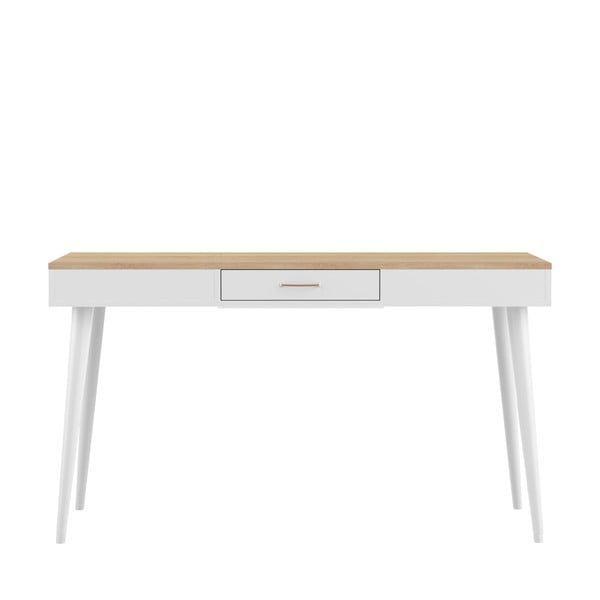 Fehér íróasztal tölgyfa dekoros asztallappal 134x59 cm - TemaHome 