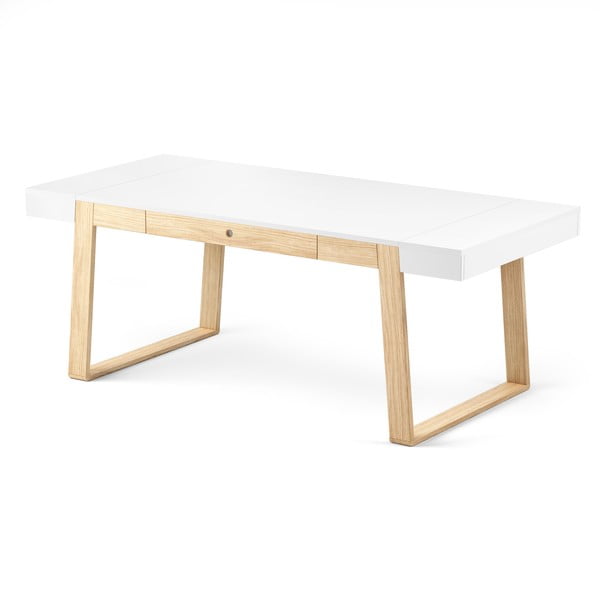 Magh tölgyfa étkezőasztal fehér asztallappal és a fehér részletekkel, 198 x 100 cm - Absynth