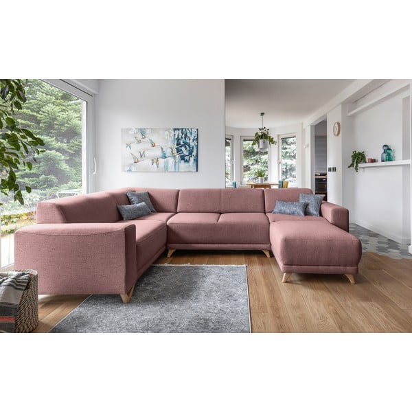 Rózsaszín kinyitható-tárolóhelyes sarokkanapé (bal oldali-U alakú) Classy Sophie – Miuform-image-1