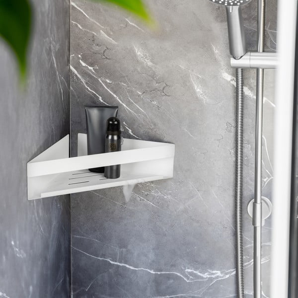 Matt fehér öntapadós rozsdamentes acél Turbo-Loc fürdőszobai sarokpolc Genova – Wenko-image-1