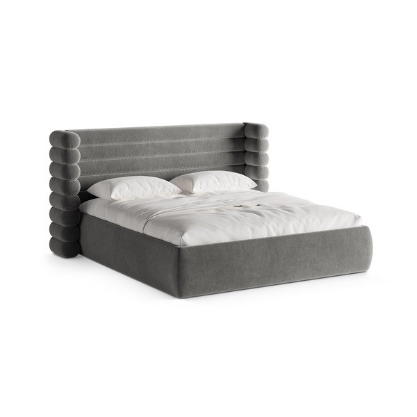 Szürke kárpitozott ágyneműtartós franciaágy ágyráccsal 200x200 cm Mount – Micadoni 