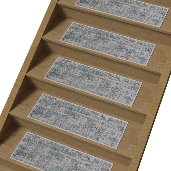 Szürke-türkiz pamut lépcsőszőnyeg szett 16 db-os 25x65 cm Milano Mavi – Vitaus-image-1