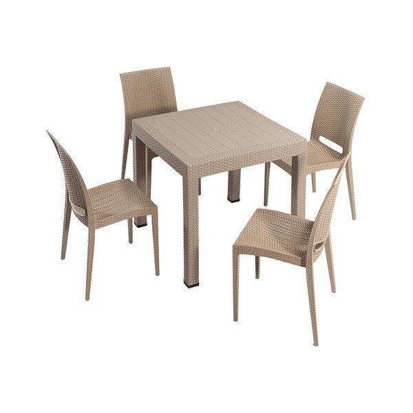 Bézs műrattan négyszemélyes kerti étkezőgarnitúra Rattan – Floriane Garden