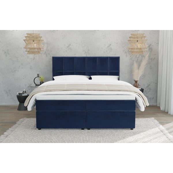 Sötétkék ágyneműtartós boxspring ágy 180x200 cm Flip – Ropez-image-2
