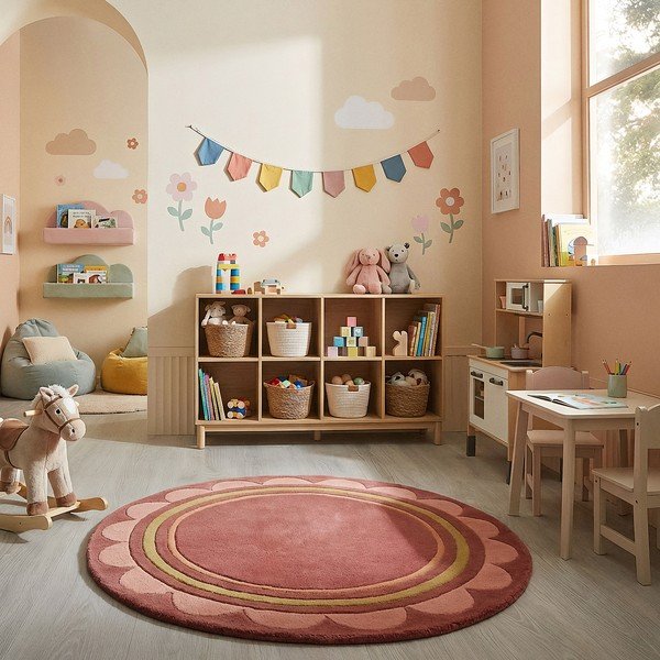 Borvörös kézi szövésű gyapjú kerek szőnyeg ø 120 cm Lois – Flair Rugs-image-2