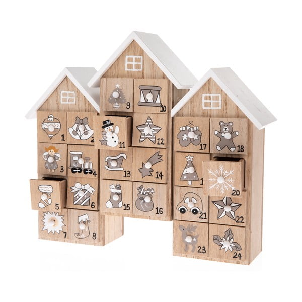 Fából készült házikó alakú adventi naptár, magasság 21,5 cm - Dakls