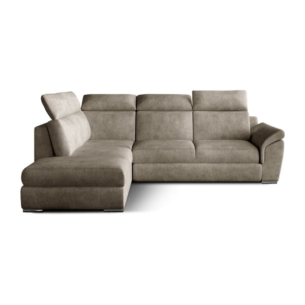 Bézs bársony kinyitható-tárolóhelyes sarokkanapé (bal oldali-L alakú) Loreto – ELTAP