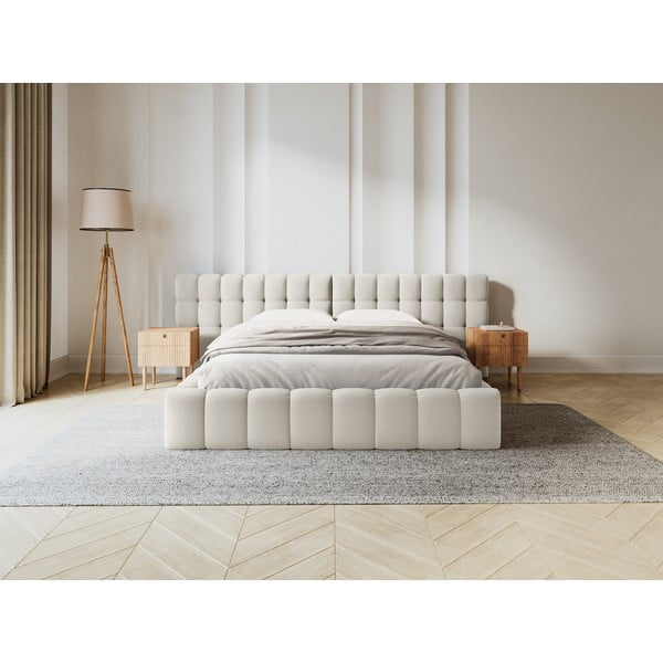 Krémszínű kárpitozott ágyneműtartós franciaágy ágyráccsal 180x200 cm Mamaia – Micadoni Home-image-1