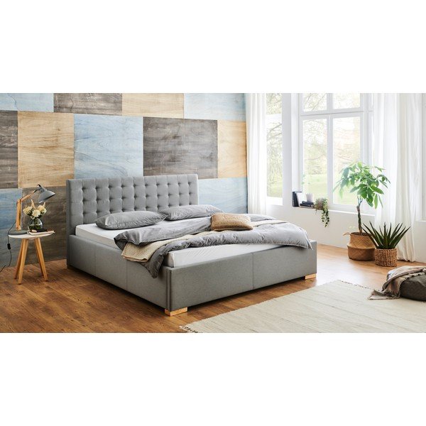 Világosszürke kárpitozott franciaágy ágyrács nélkül 180x200 cm Malia – Meise Möbel-image-1