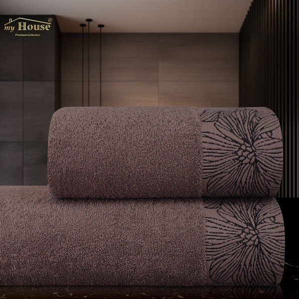 Barna frottír pamut törölköző 50x100 cm Valencia – My House-image-1