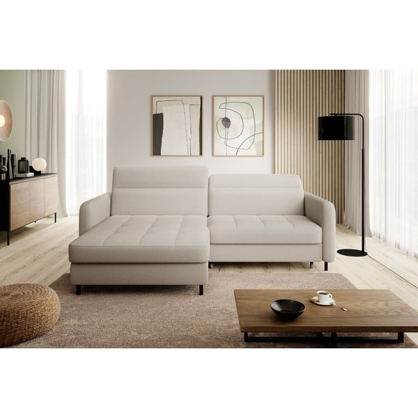 Bézs buklé kinyitható-tárolóhelyes sarokkanapé (bal oldali-heverő résszel) Gomsi – ELTAP-image-3