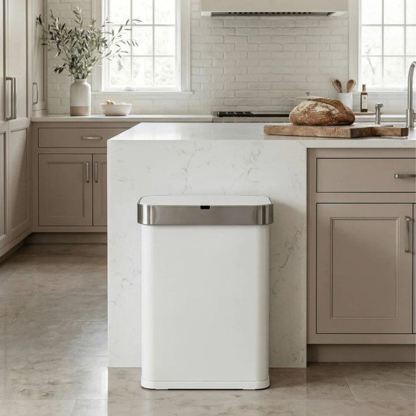 Matt fehér acél érintésmentes szemetes 58 l Sensor – simplehuman-image-1